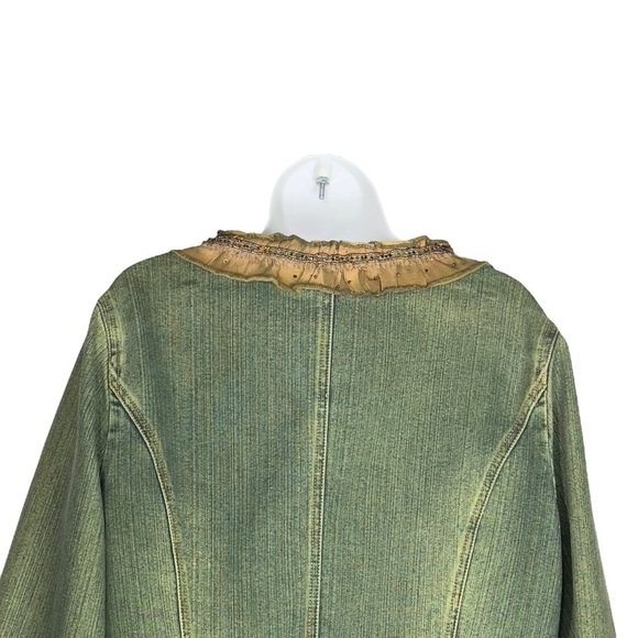 Vintage Joy London Denim Ruffled Beaded Jean Jacket Large Extra Large - Picture 6 of 15